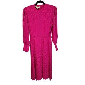 Vintage Rare 1980's Adele Simpson Size 8 Star Struck Pink Silk‎ Dress Socialite